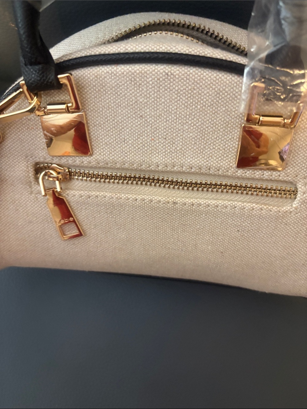 bebe Black & White Striped Dome Crossbody with Gold Hardware with accents - Picture 6 of 8